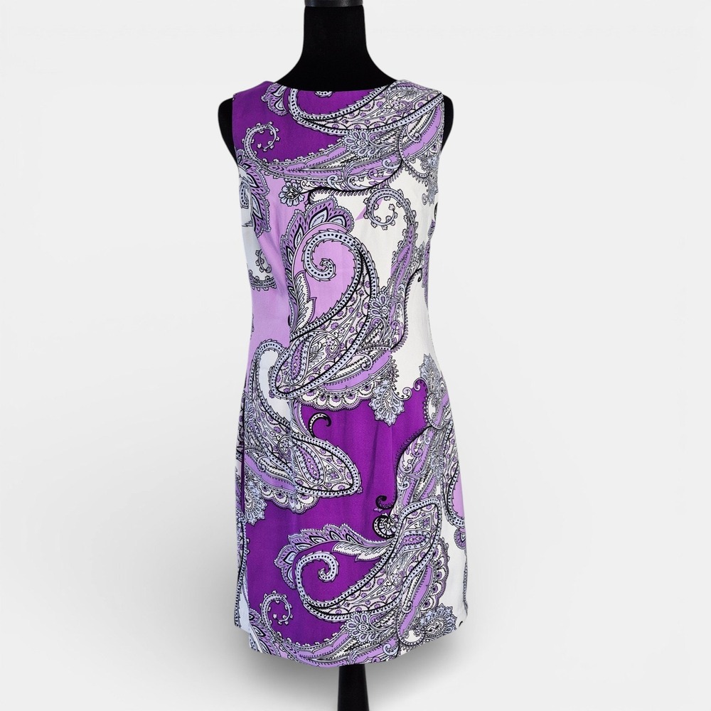 ALYX Womens 4 Purple White Paisley Sleeveless Sheath Dress Knee Length Summer